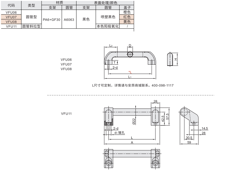 管型拉手 圆管带盖/圆管斜拉 外部固定型材质图