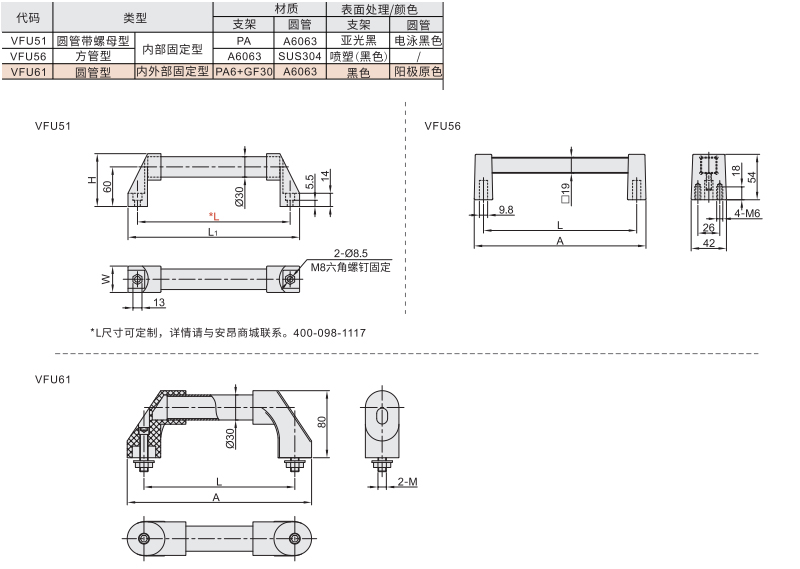 管型拉手 带螺母/方管型 内部固定型 圆管型 内部固定型材质图