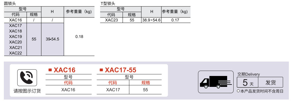 可调型圆柱锁 圆锁头/T型锁头参数图1