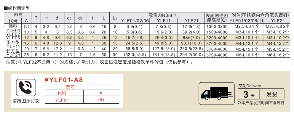 带座磁铁 螺栓固定型 参数图1