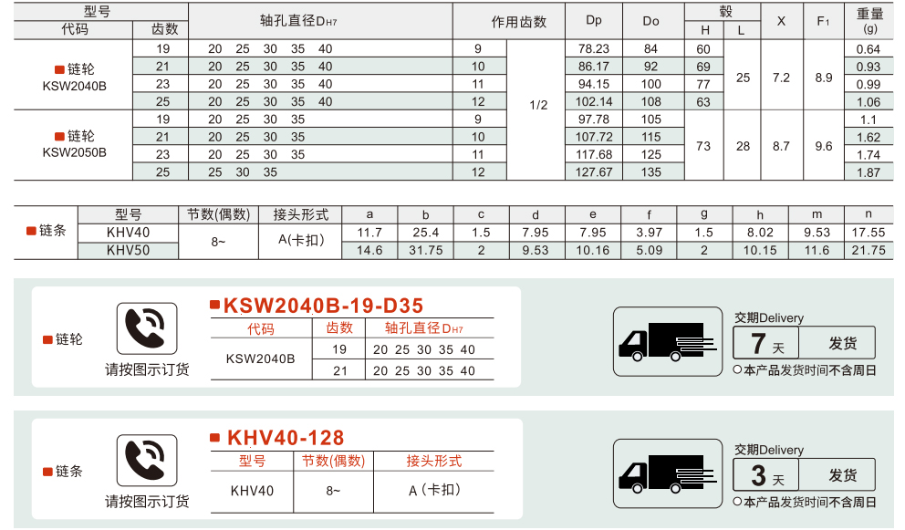 双节距滚子输送链轮/链条 小滚子参数图1