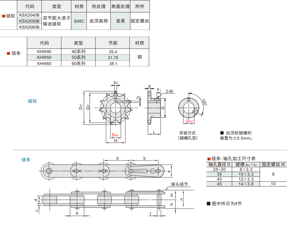 双节距滚子输送链轮/链条 大滚子材质图