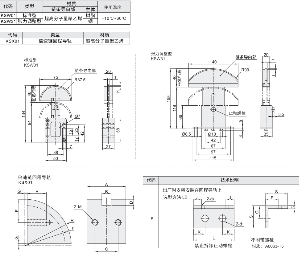 链条张紧器 倍速链回程导块材质图