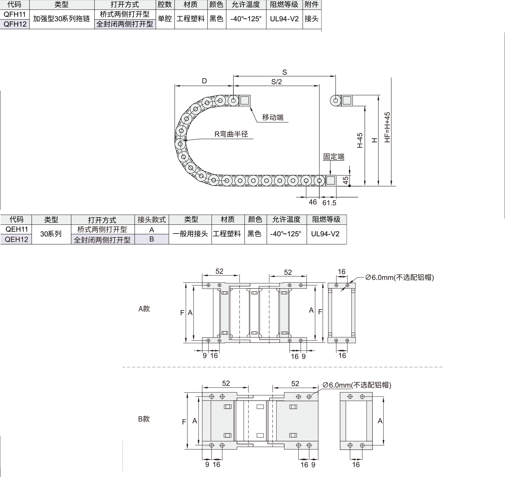 拖链 30（加强）系列两侧可开拖链/拖链头材质图