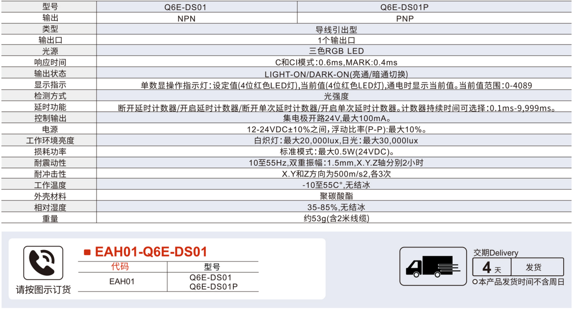 4Q6E系列 色标传感器参数图1