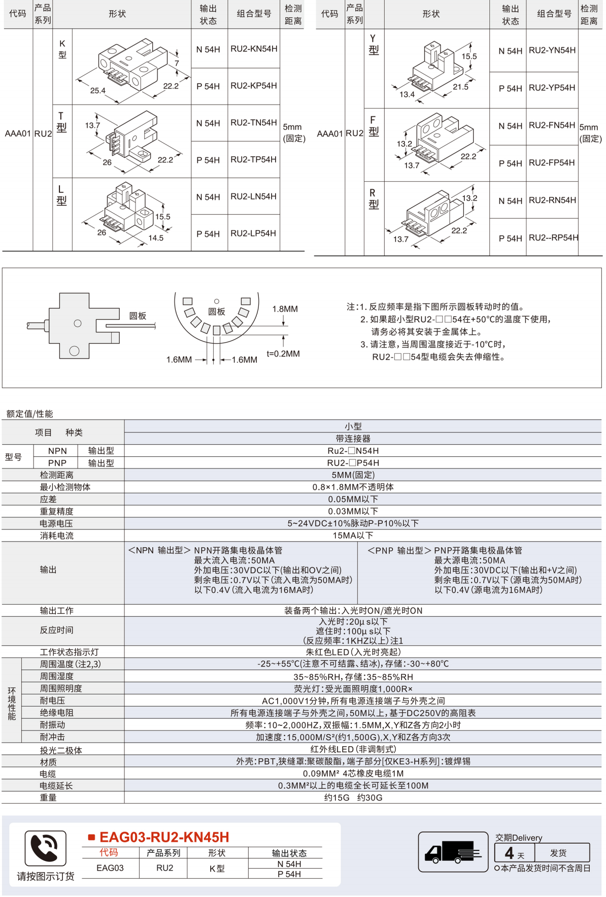 槽型光电传感器 RU2-54H系列微型光电开关传感器参数图1