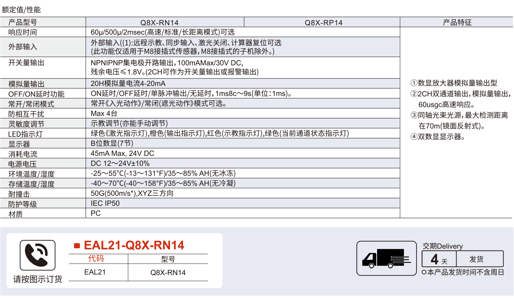 光纤传感器 Q8X系列数显放大器/模拟量输出型参数图1
