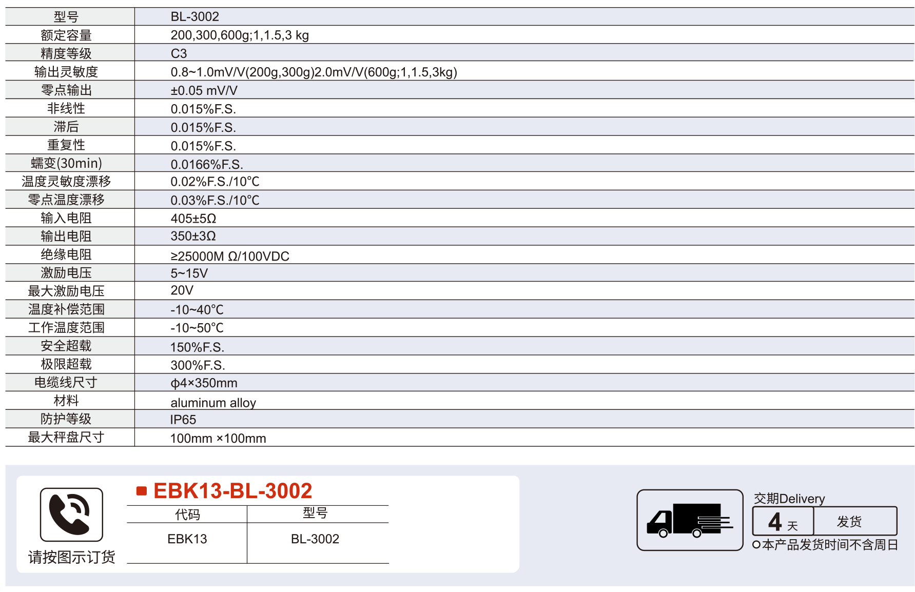 压力传感器 BL-3002系列单点悬臂梁式参数图1