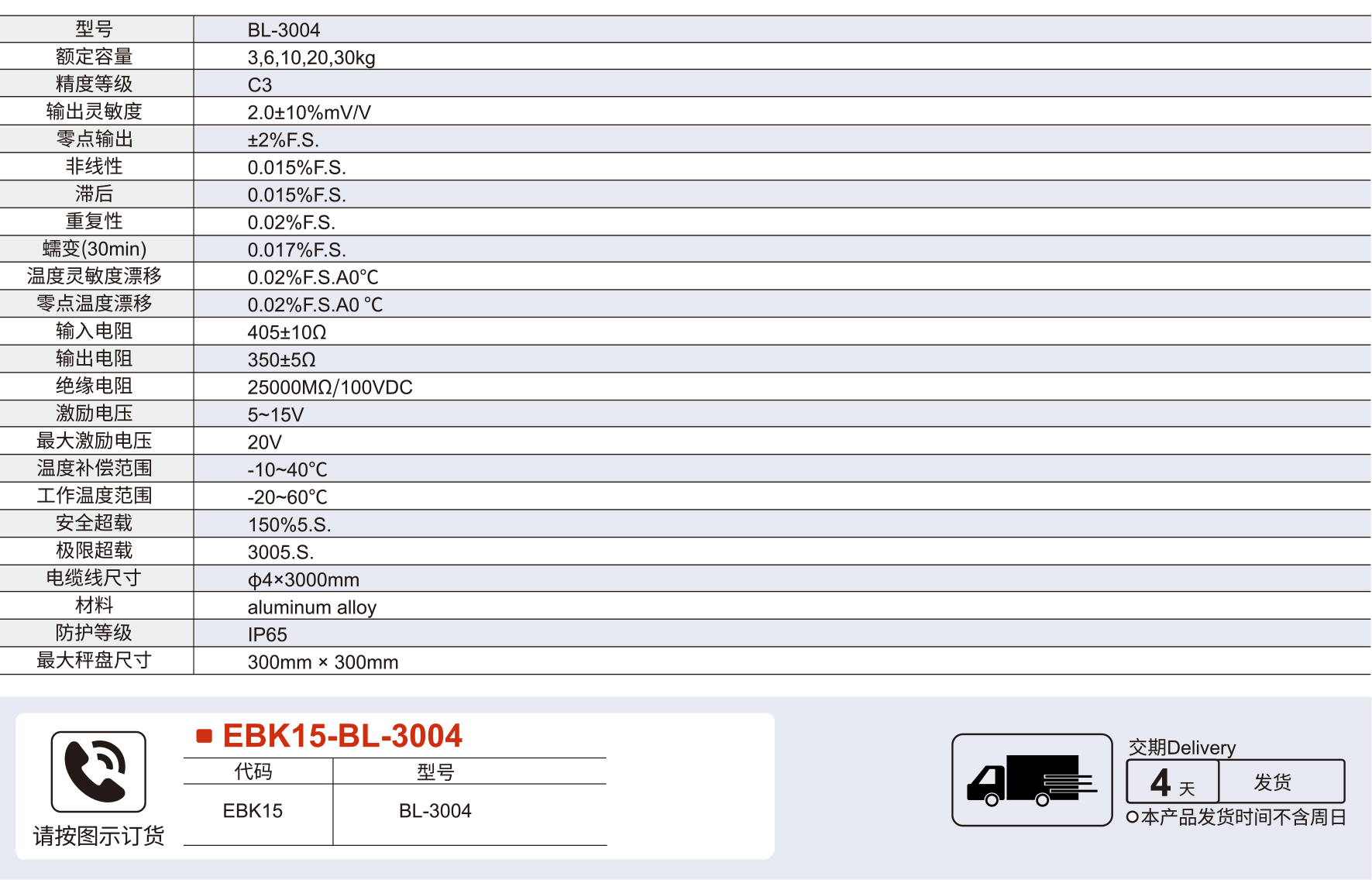 压力传感器 BL-3004系列单点悬臂梁式参数图1