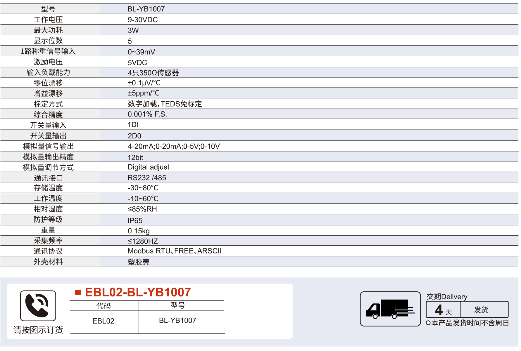 压力传感器 BL-YB1007系列仪表放大器参数图1