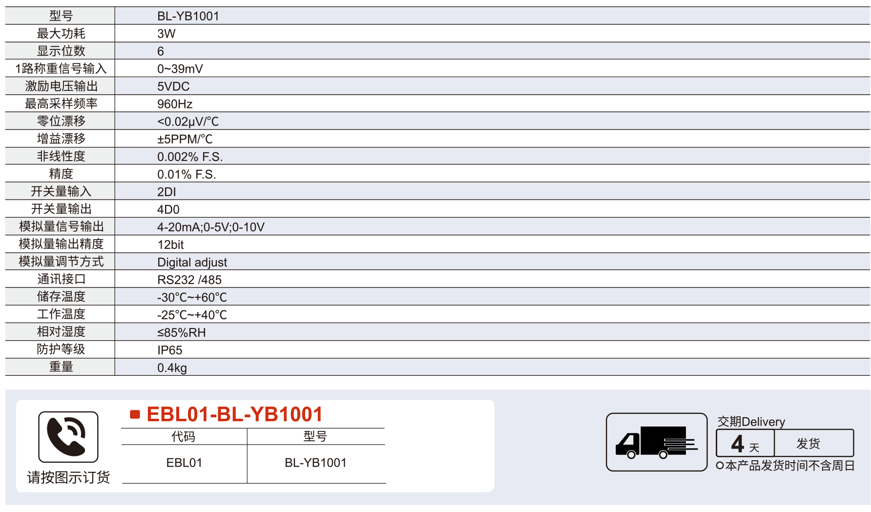 压力传感器 BL-YB1001系列仪表放大器参数图1