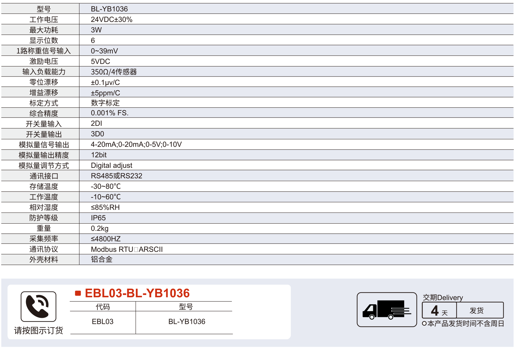 压力传感器 BL-YB1036系列仪表放大器参数图1
