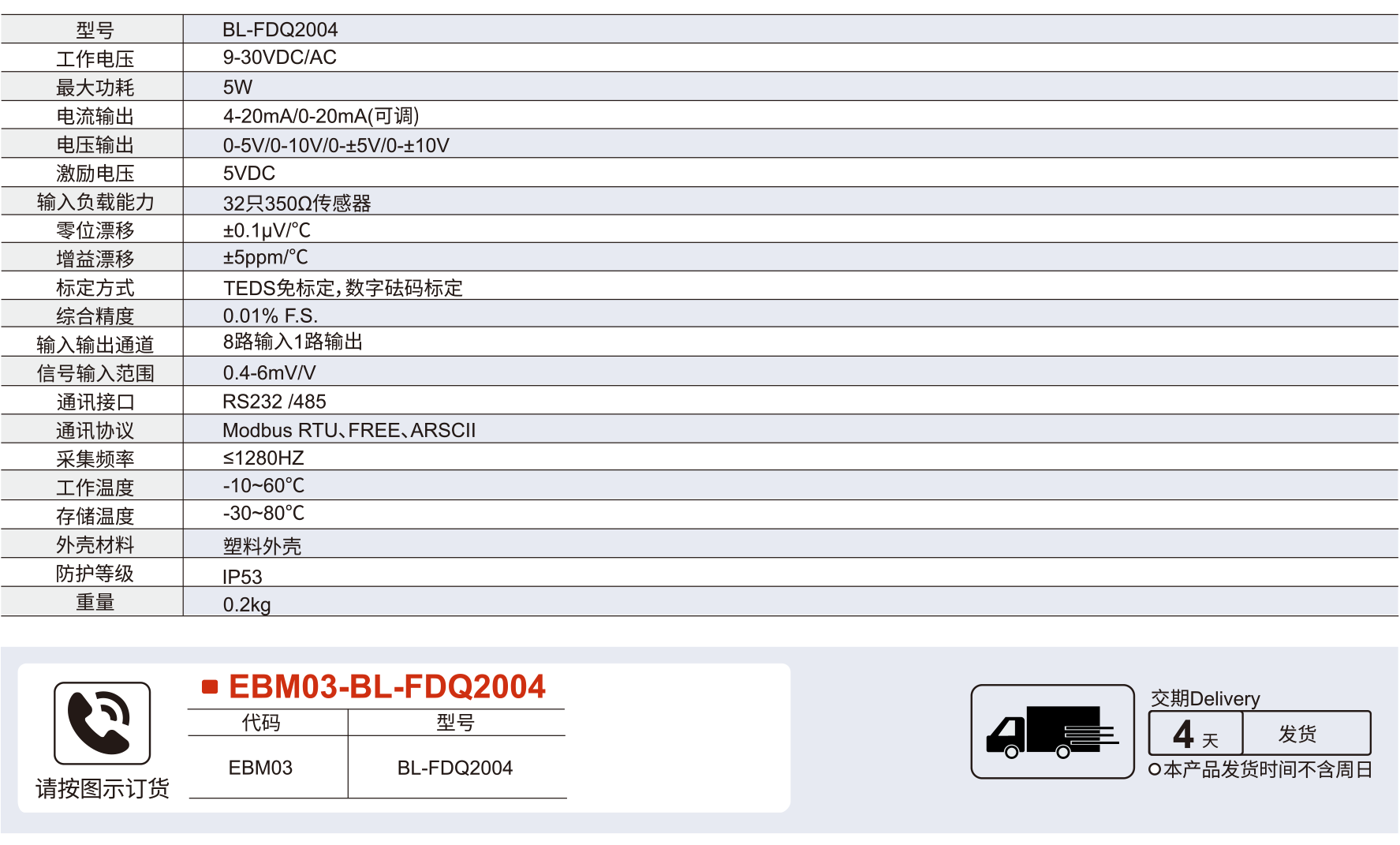 压力传感器 BL-FDQ2004系列通讯模块放大器参数图1