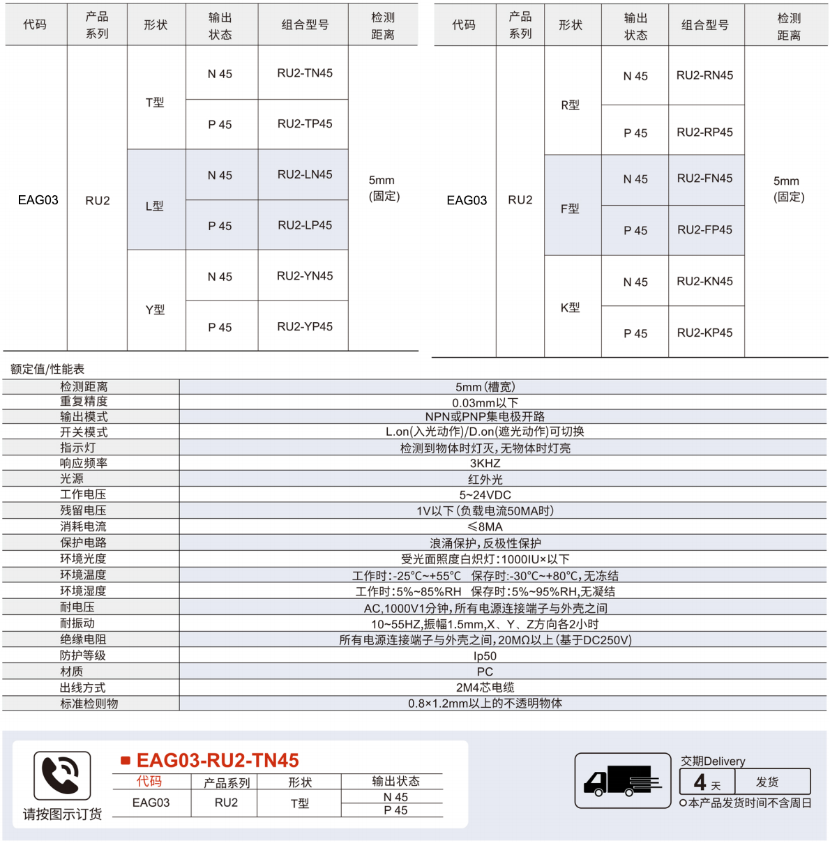 槽型光电传感器 RU2-45系列微型光电开关传感器参数图1