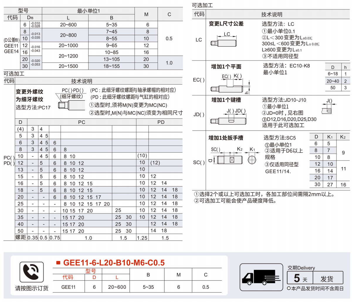 导向轴 标准型/同径型 一端外螺纹型参数图1