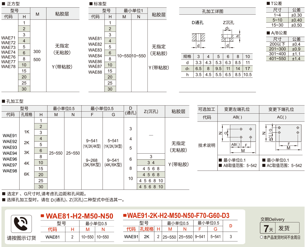 聚氨酯型 正方形/标准型/孔加工型参数图1