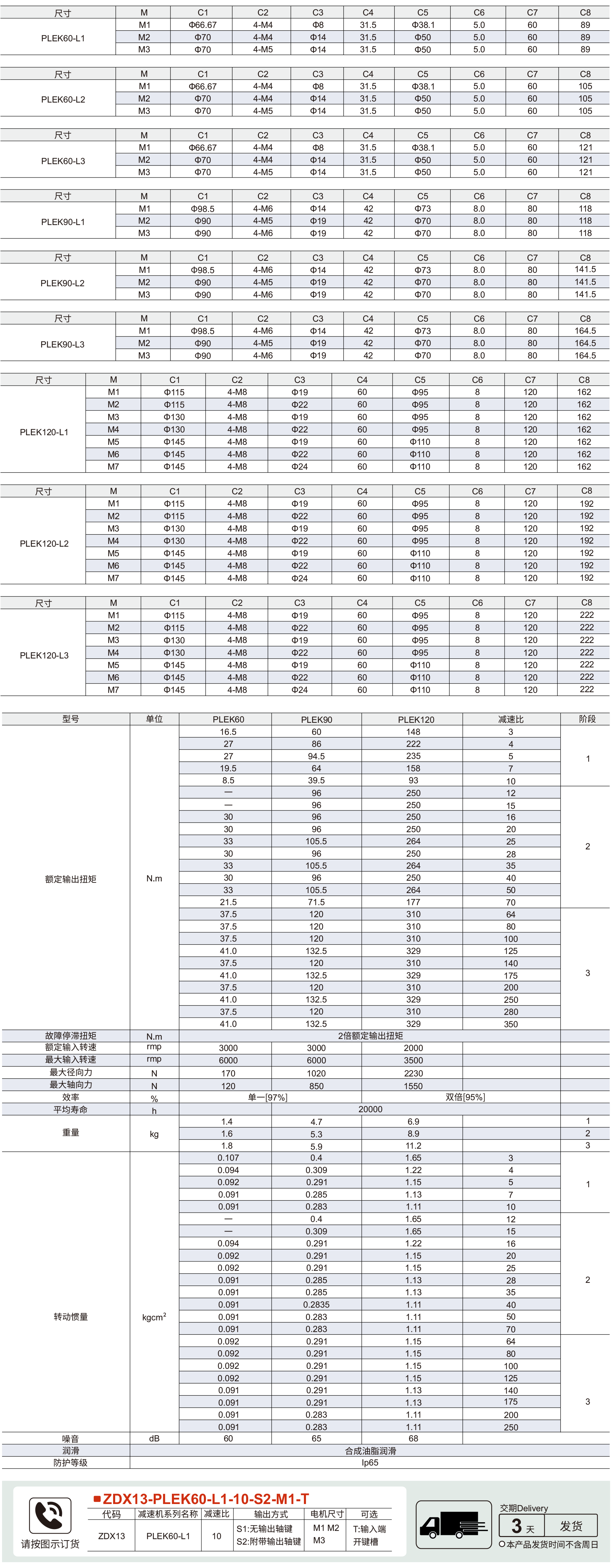 PLEK系列减速机参数图1