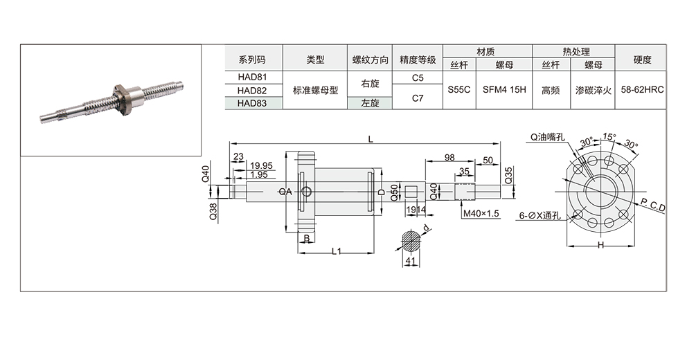 标准螺帽型 强化防尘型 重载型直径50 导程10材质图