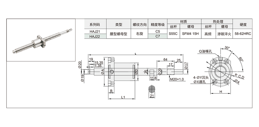 强化防尘 腰型型 直径25 导程5/10材质图