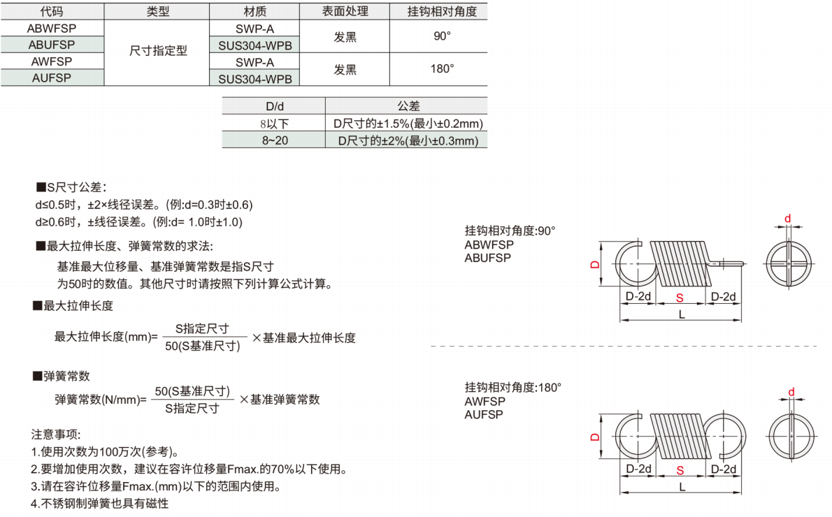 拉伸弹簧 尺寸指定型材质图