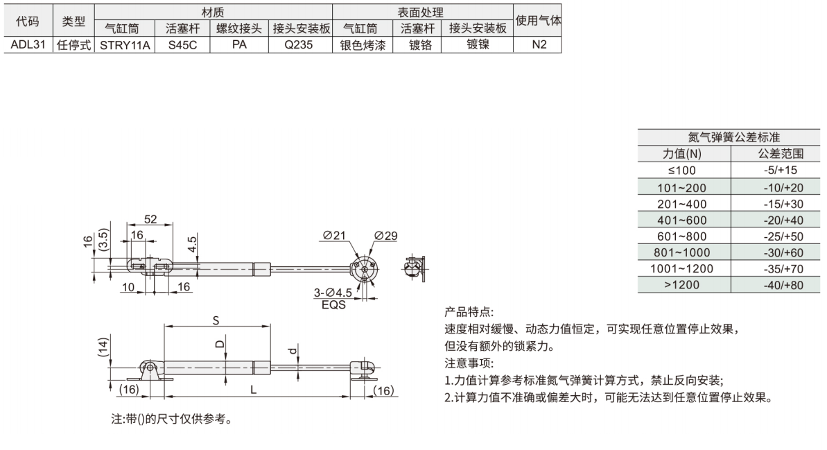 氮气弹簧 功能型 任停式材质图