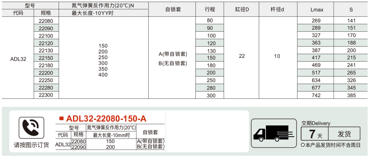 氮气弹簧 功能型 自锁式参数图1