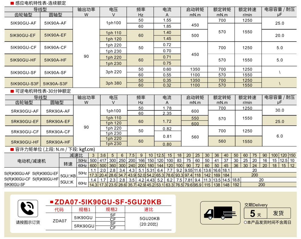 感应电机/可逆电机 功率90W 电机尺寸90mm参数图1