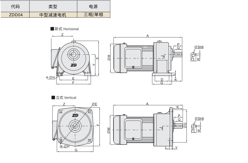 卧式、立式 缩框型 单相中型减速电机材质图