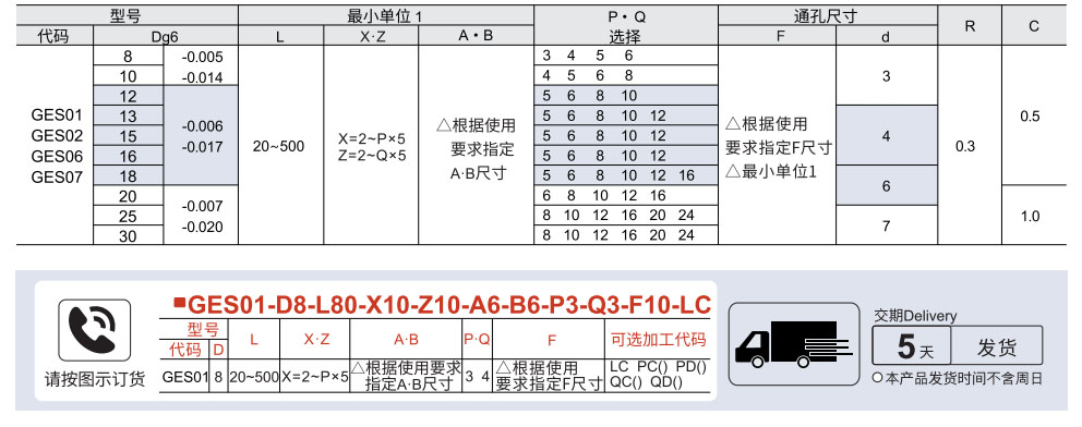 导向轴 两端外螺纹带通孔型参数图1