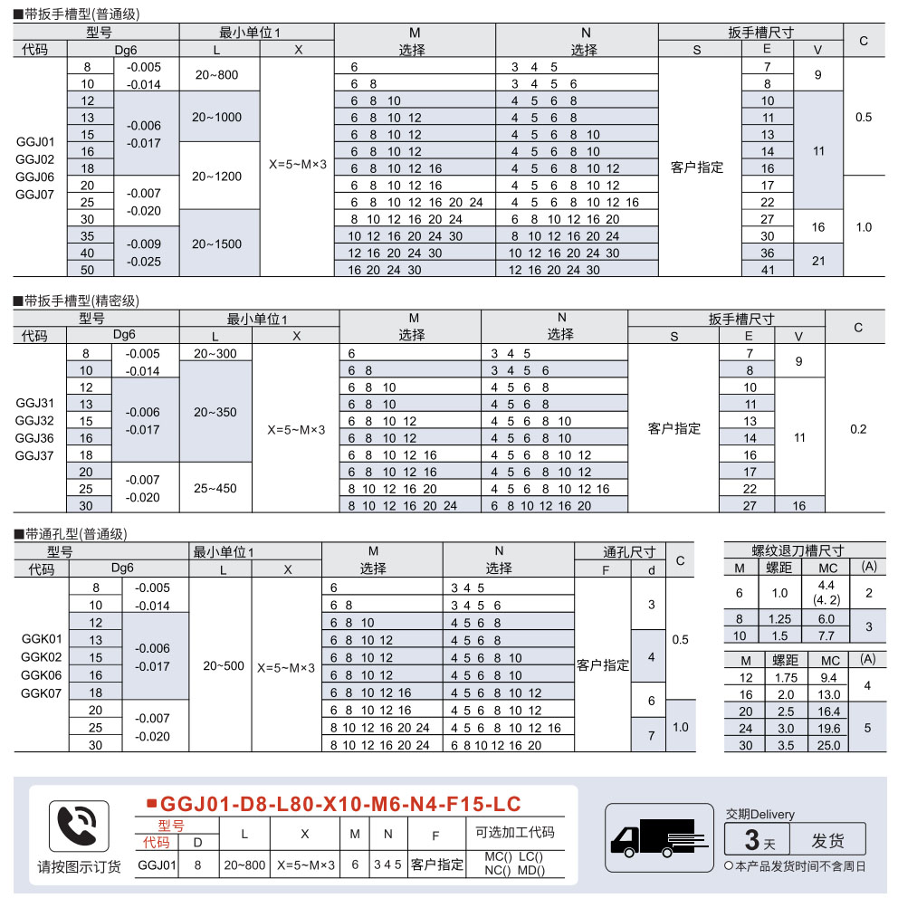 导向轴 一端外螺纹一端内螺纹带退刀槽型/带扳手槽型/带通孔型参数图1