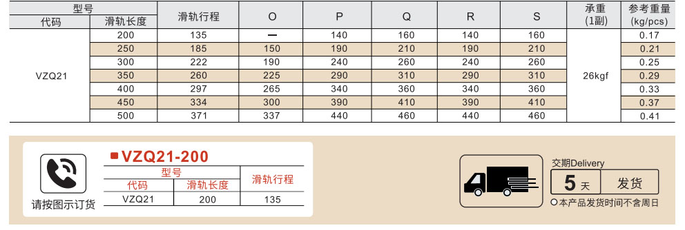 工业滑轨 轻载型 两段式 3/4伸展参数图1