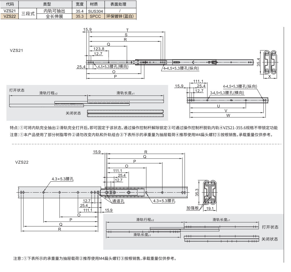 工业滑轨 重载型 三段式 内轨可抽出/全长伸展材质图