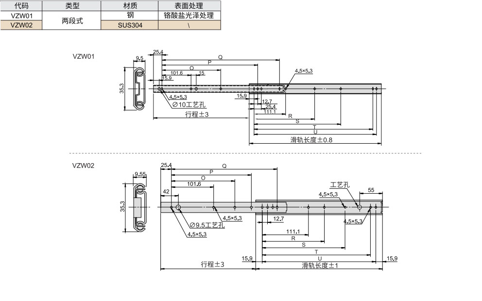 工业滑轨 中载型 两段式材质图