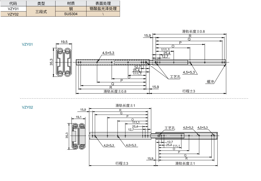 工业滑轨 中载型 三段式材质图