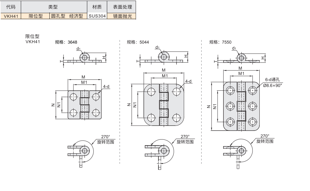 不锈钢蝶形铰链 限位型 圆孔型材质图