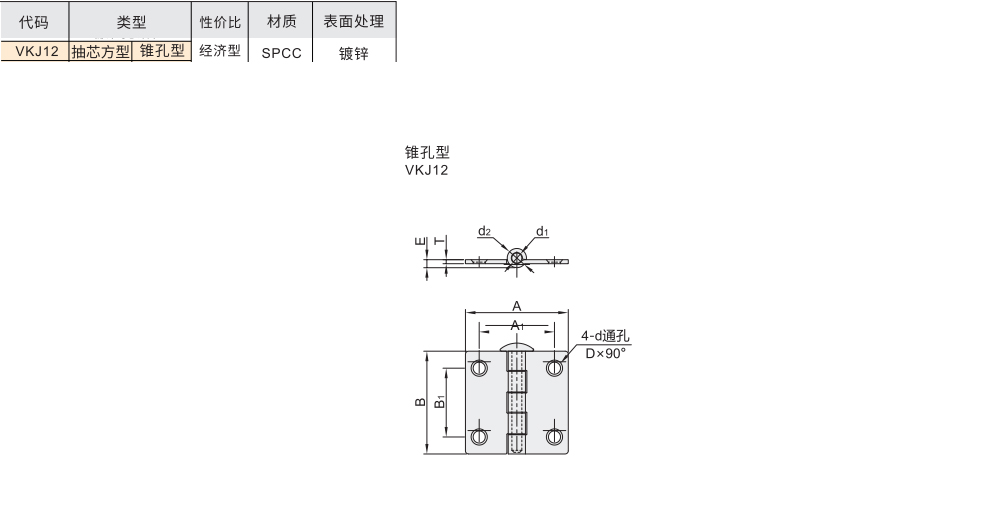 碳钢蝶形铰链 抽芯方型 锥孔型材质图
