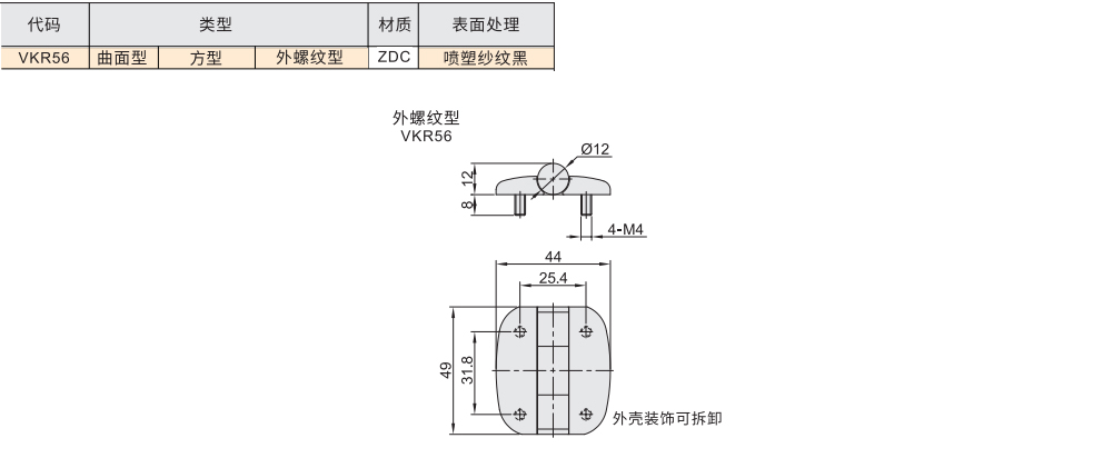 锌合金蝶形铰链 曲面型材质图