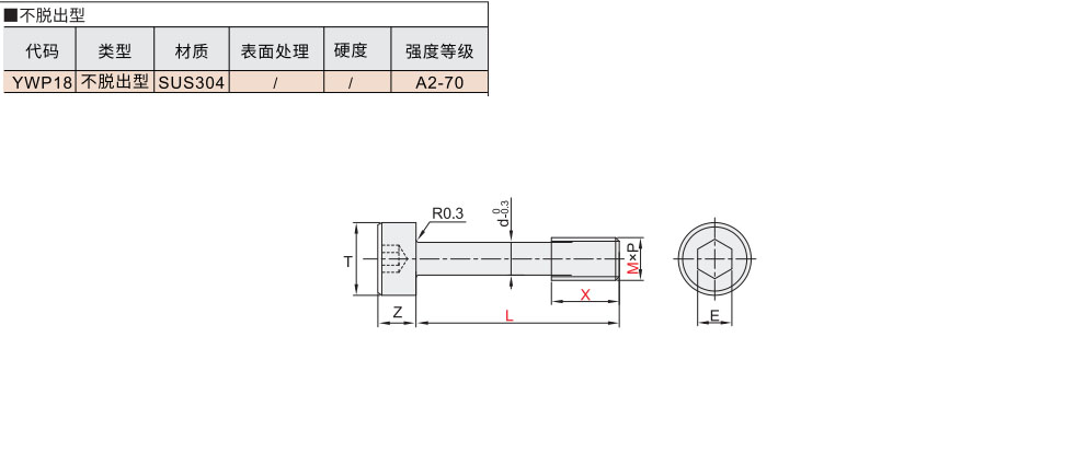 内六角圆柱头螺钉 不脱出型材质图