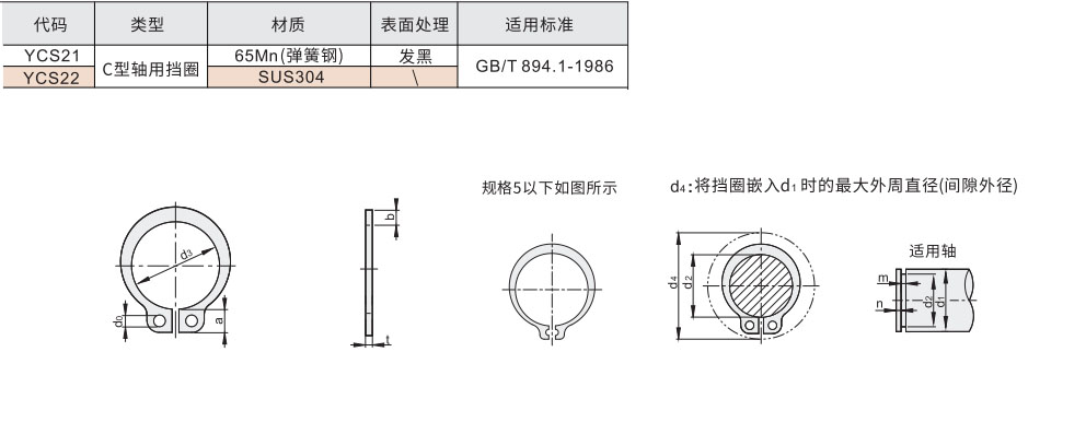 轴用挡圈 C型 国标材质图