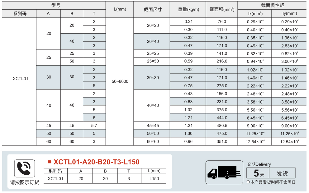 通用型材 L型系列参数图1