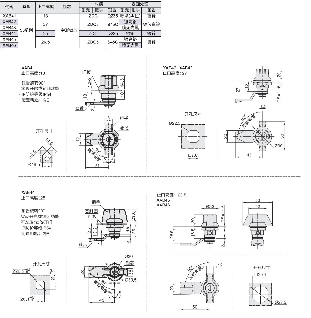 蝶形圆柱锁 30系列材质图