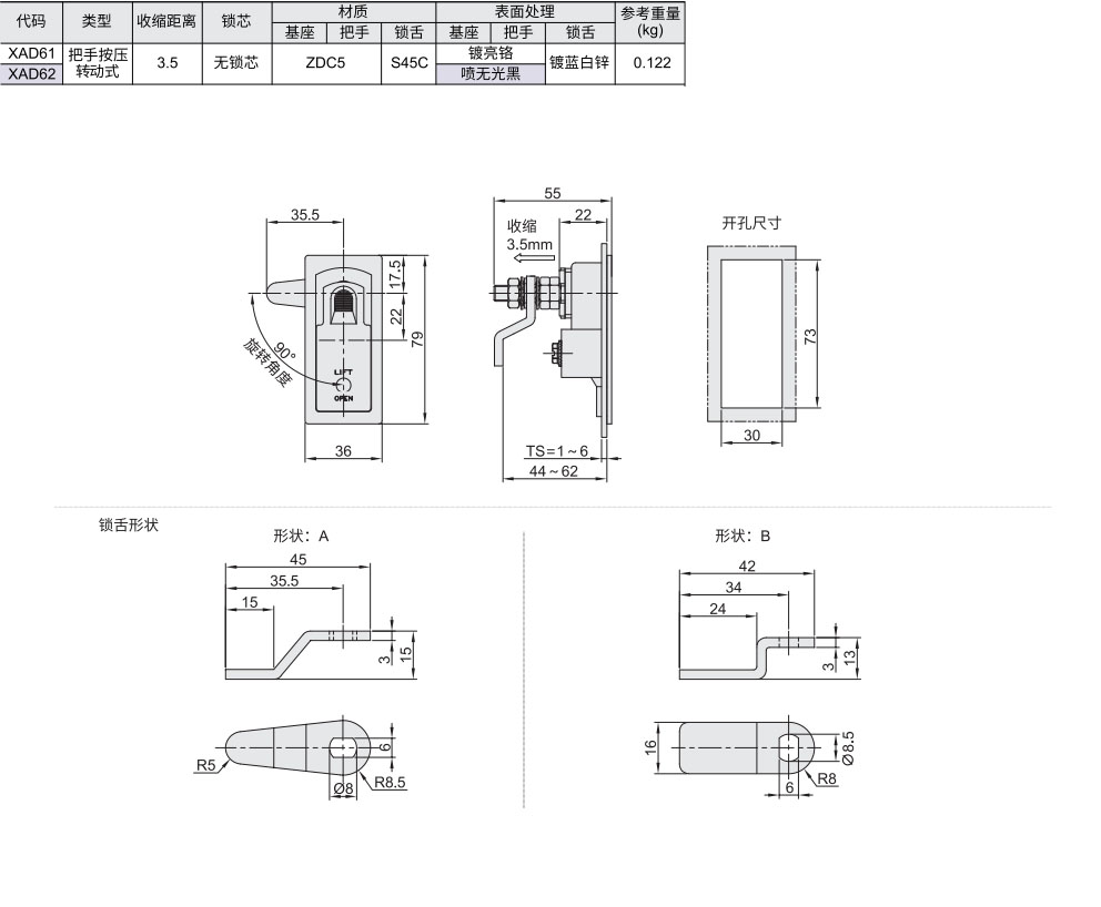 压缩锁紧可调型平面锁 把手按压转动式材质图