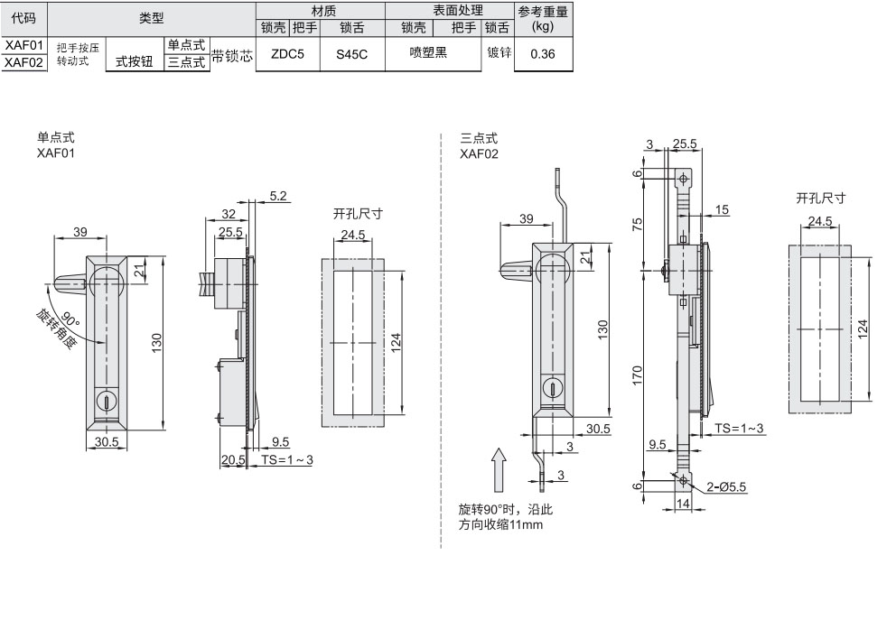 连杆锁 单点式/三点式 把手按压转动式材质图