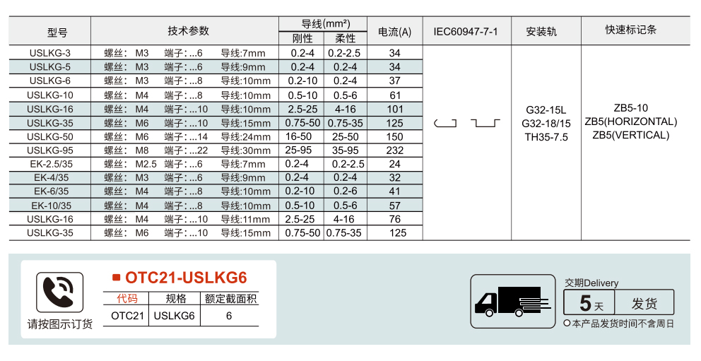 UK系列通用接线端子参数图1