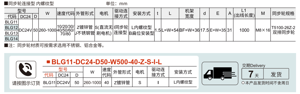 电动滚筒/料箱输送用 50系列同步轮连接型参数图1