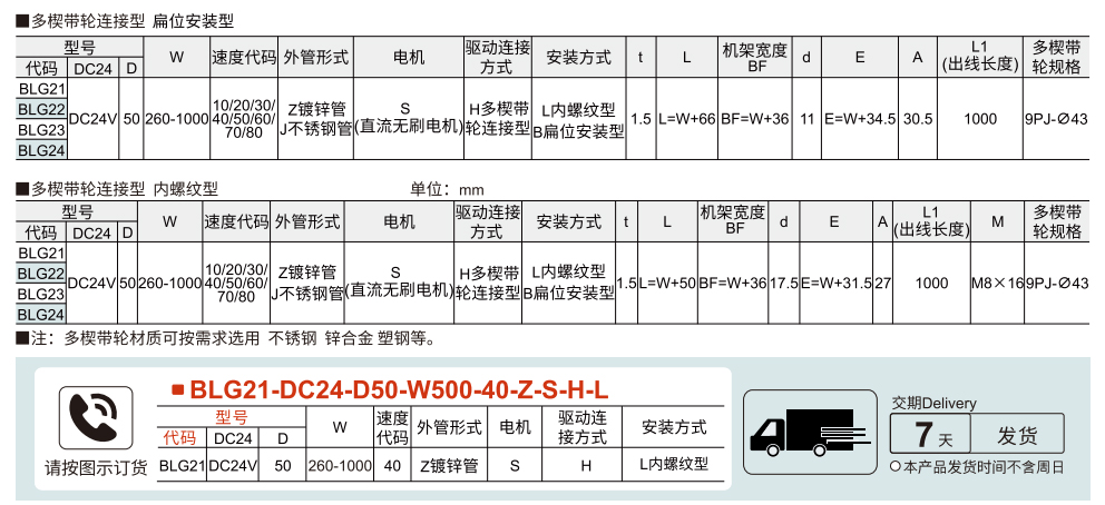 电动滚筒/料箱输送用 50系列多楔带轮连接型参数图1