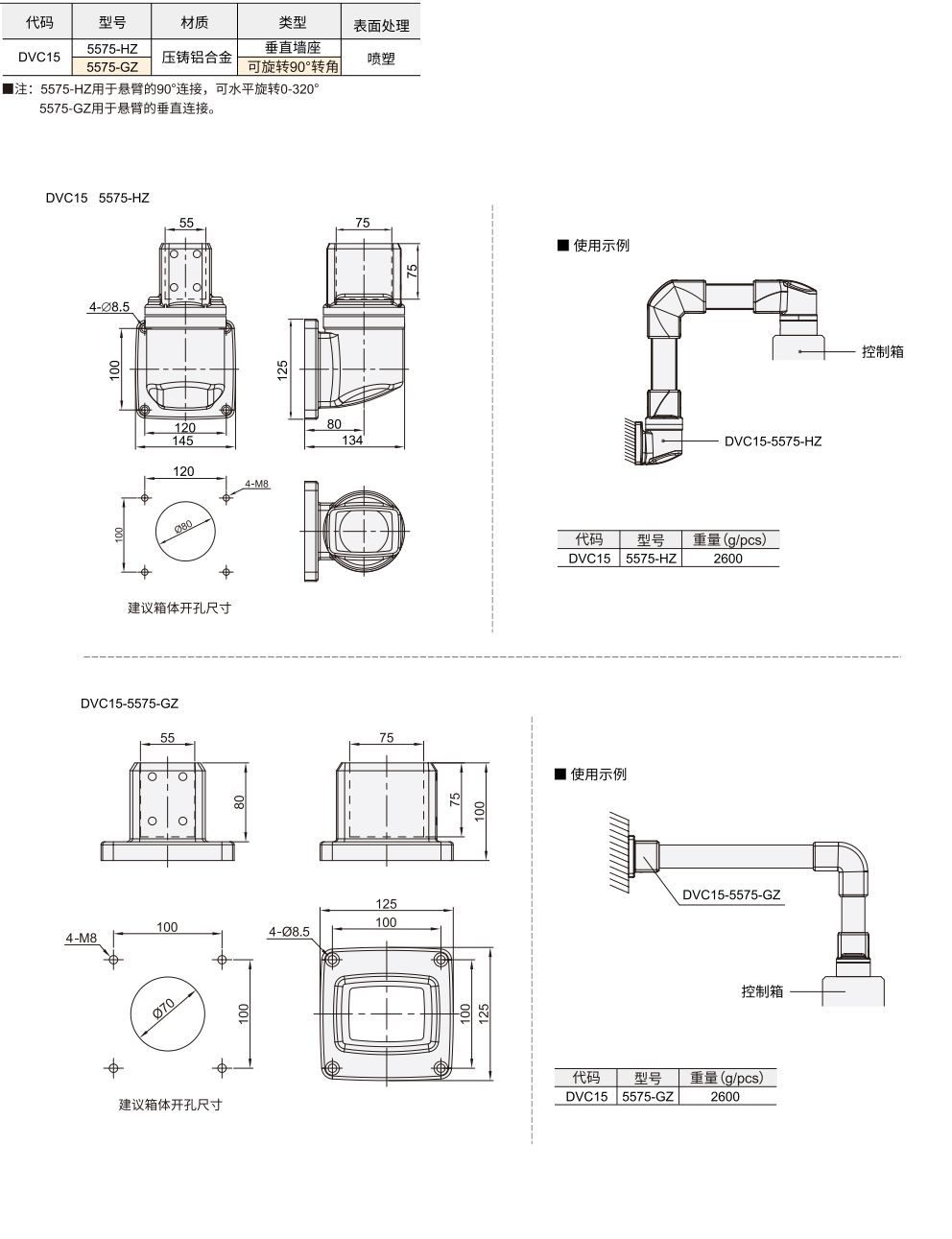 5575系列 垂直墙座/可旋转90°转角材质图