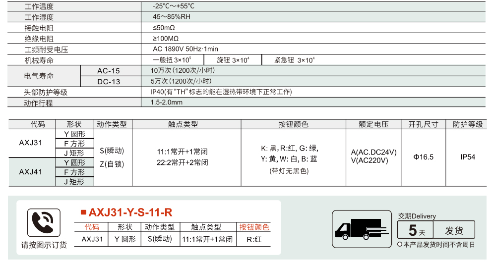 开关按钮 16安装孔系列按钮参数图1