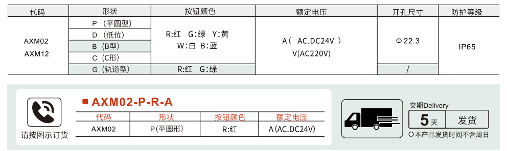 按钮指示灯 轨道型参数图1