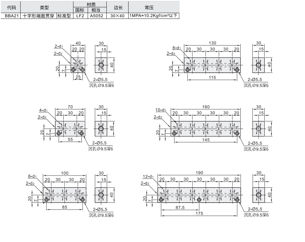 歧管块 十字形端面贯穿型材质图